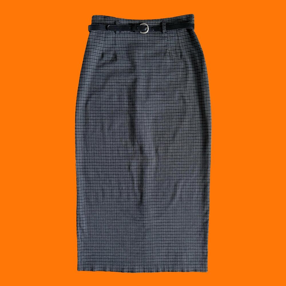 90's vintage plaid high waisted belted bodycon maxi skirt Size 6 academia preppy